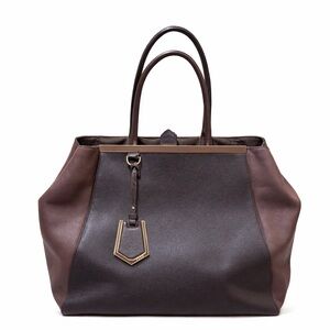 Fendi 2Jours Large Leather Satchel Tote Bag Brown Black Authentic Italy